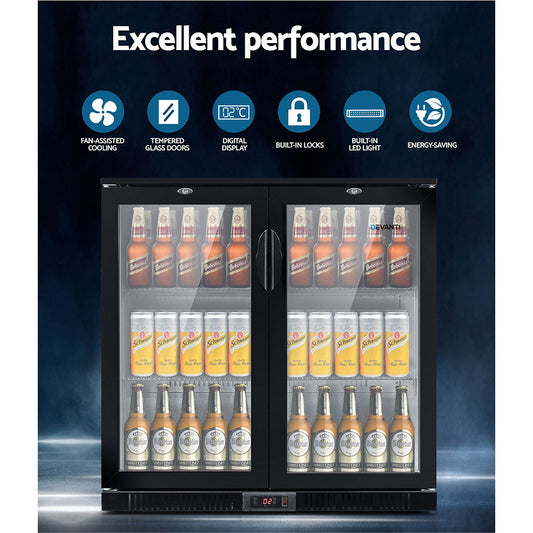 Devanti 2-Door Commercial Display Bar Fridge - 198L Capacity