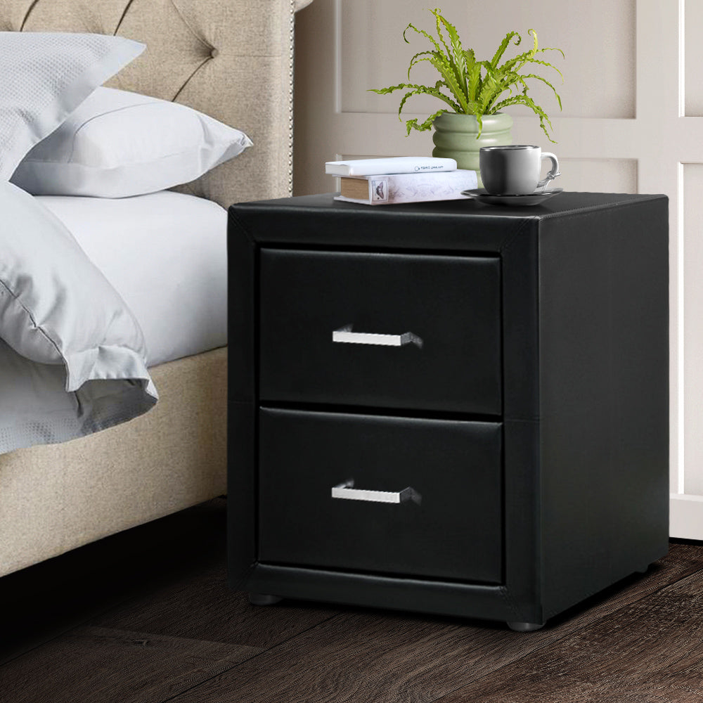 Artiss PVC Leather Bedside Table Black