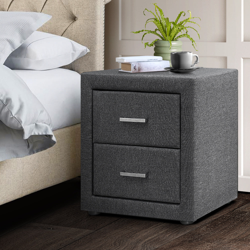 Artiss Bedside Table Fabric Grey