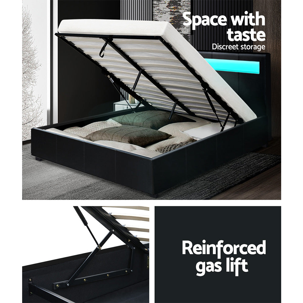 Artiss Cole Double Bed Frame - Gas Lift Storage - Black