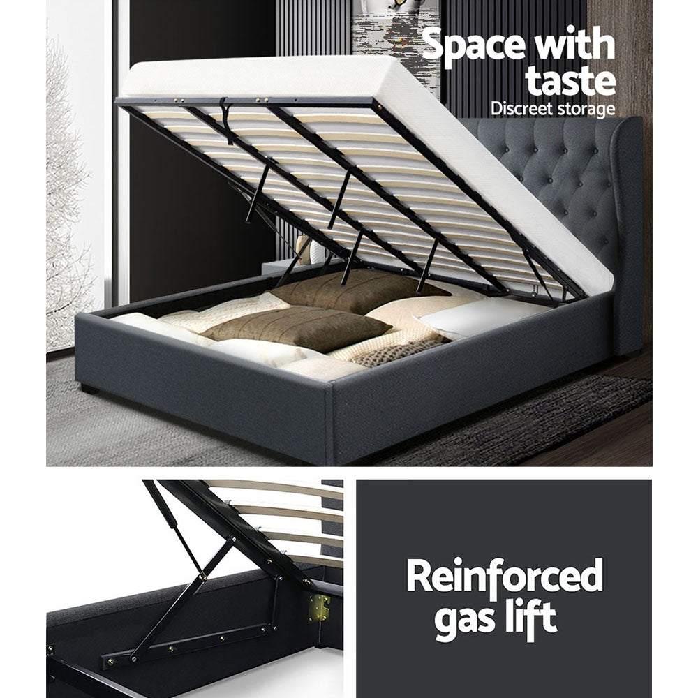 Artiss Issa King Bed Frame Gas Lift - Charcoal