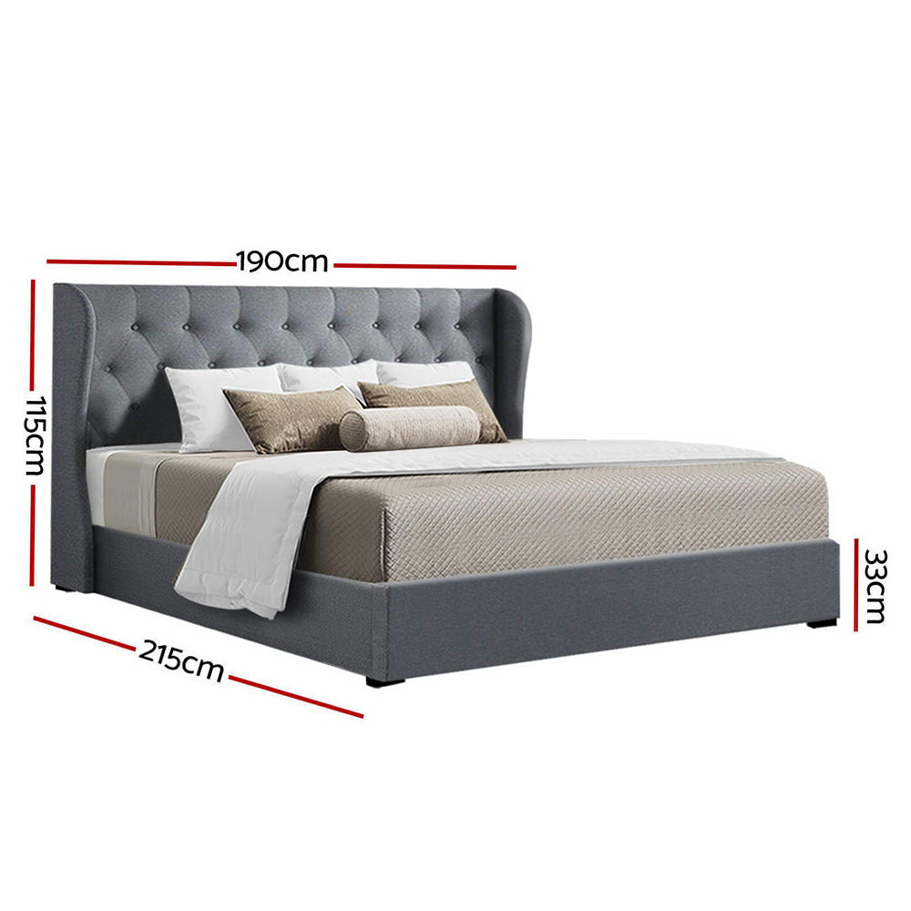 Artiss Issa King Bed - Gas Lift Storage - Grey