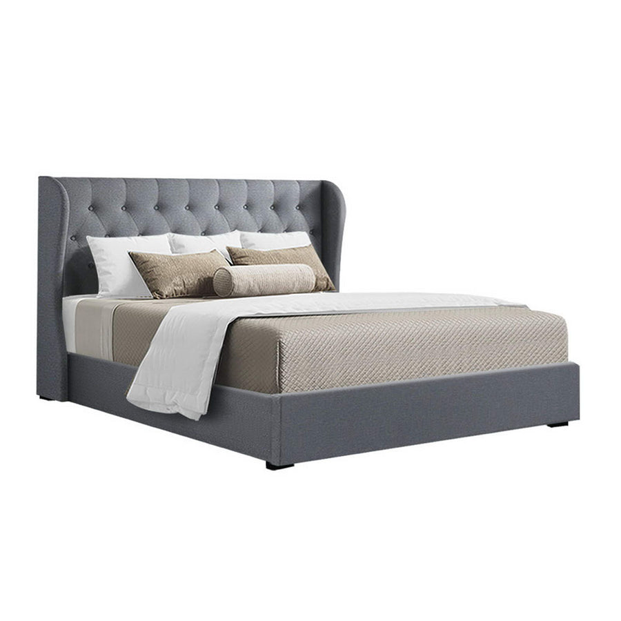 Artiss Issa Queen Bed Frame - Gas Lift Storage - Grey