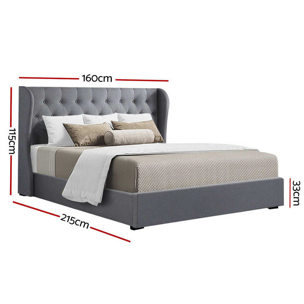 Artiss Issa Queen Bed Frame - Gas Lift Storage - Grey