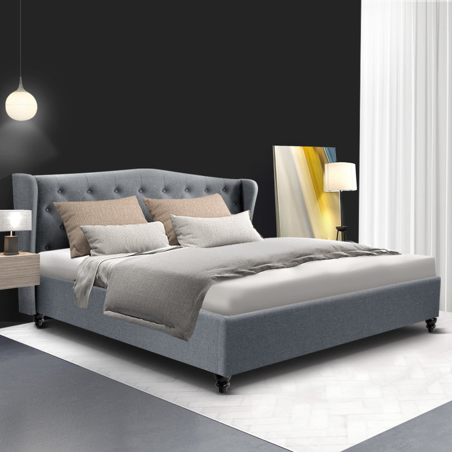 Artiss Pier King Bed Frame Fabric - Grey