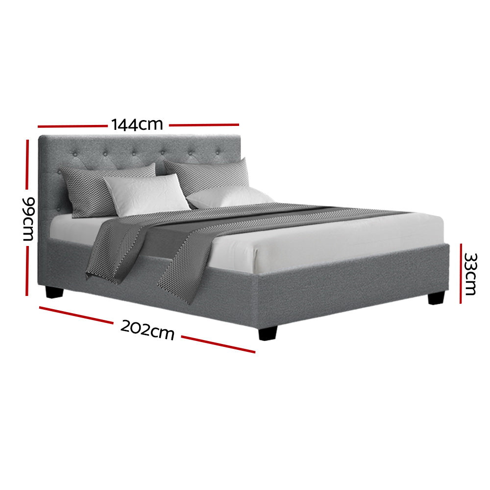 Artiss Vila Double Bed Frame - Gas Lift Storage - Grey