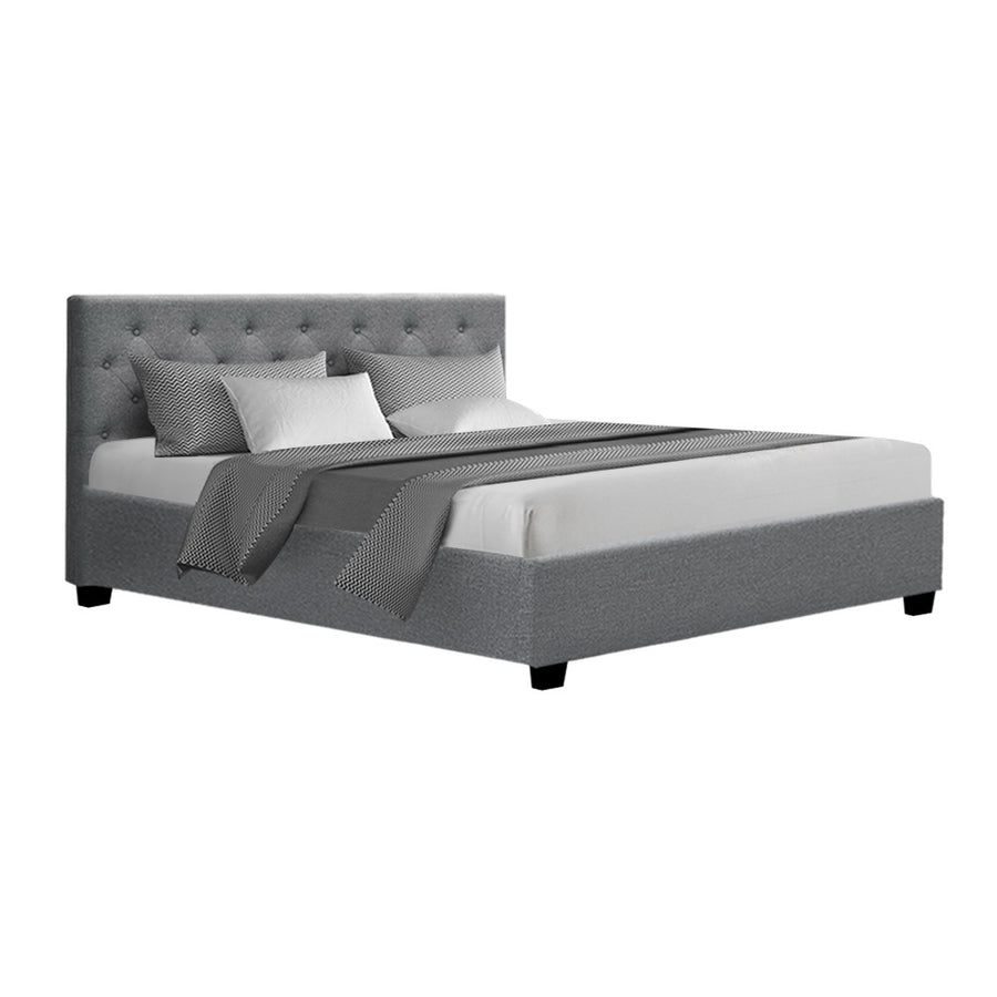 Artiss Vila Queen Bed Frame - Gas Lift Storage - Grey