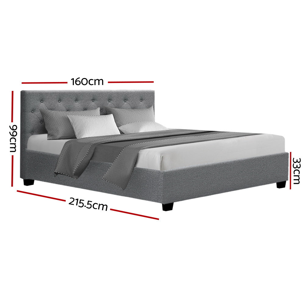 Artiss Vila Queen Bed Frame - Gas Lift Storage - Grey