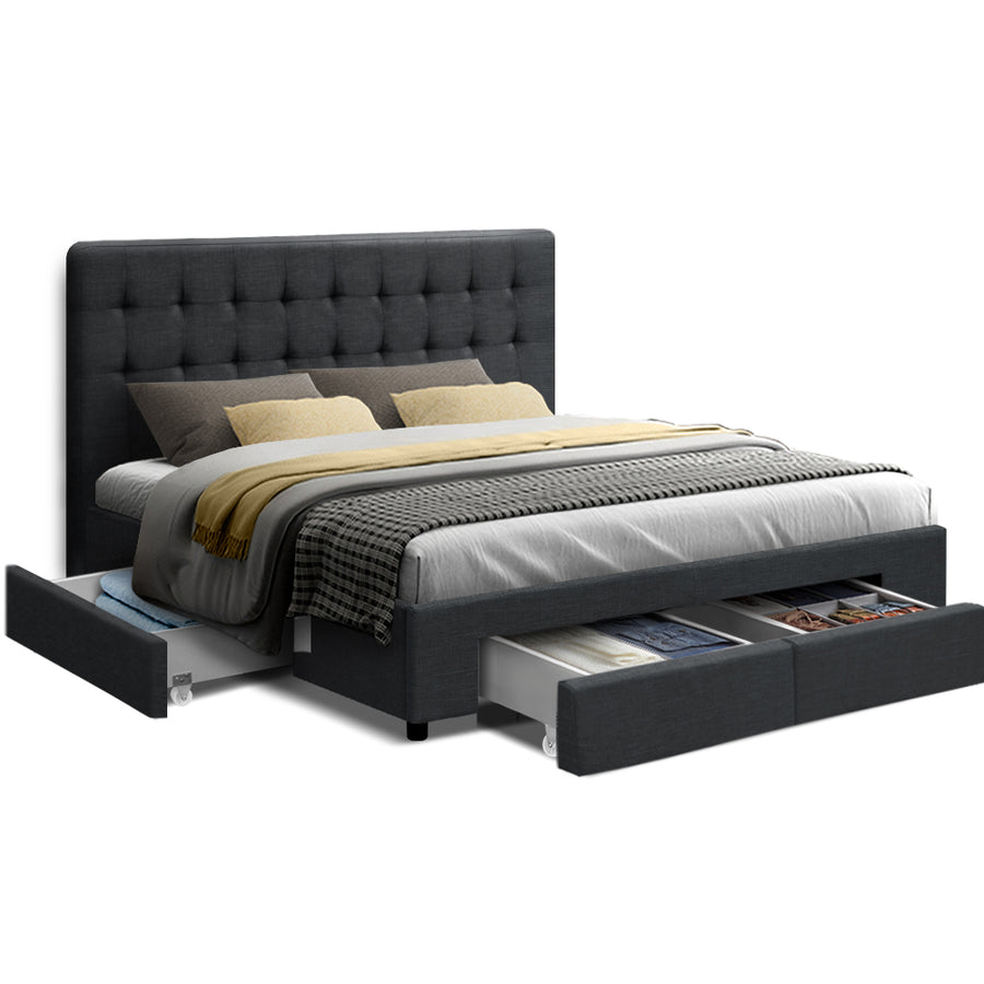 Artiss Avio Double Bed Frame - Storage Drawers - Charcoal