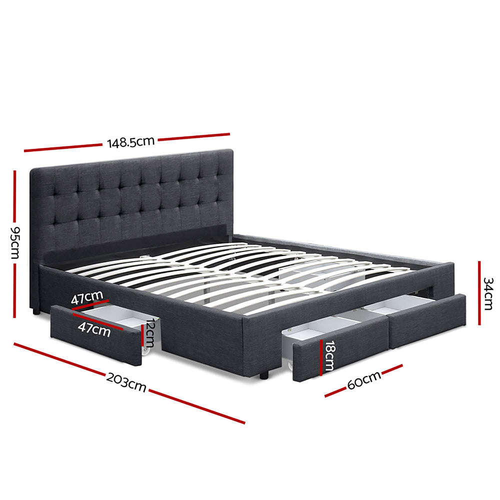 Artiss Avio Double Bed Frame - Storage Drawers - Charcoal