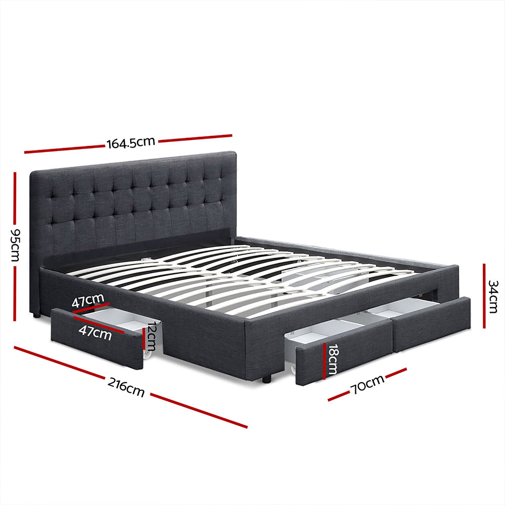 Artiss Avio Queen Bed Frame - Storage Drawers - Charcoal