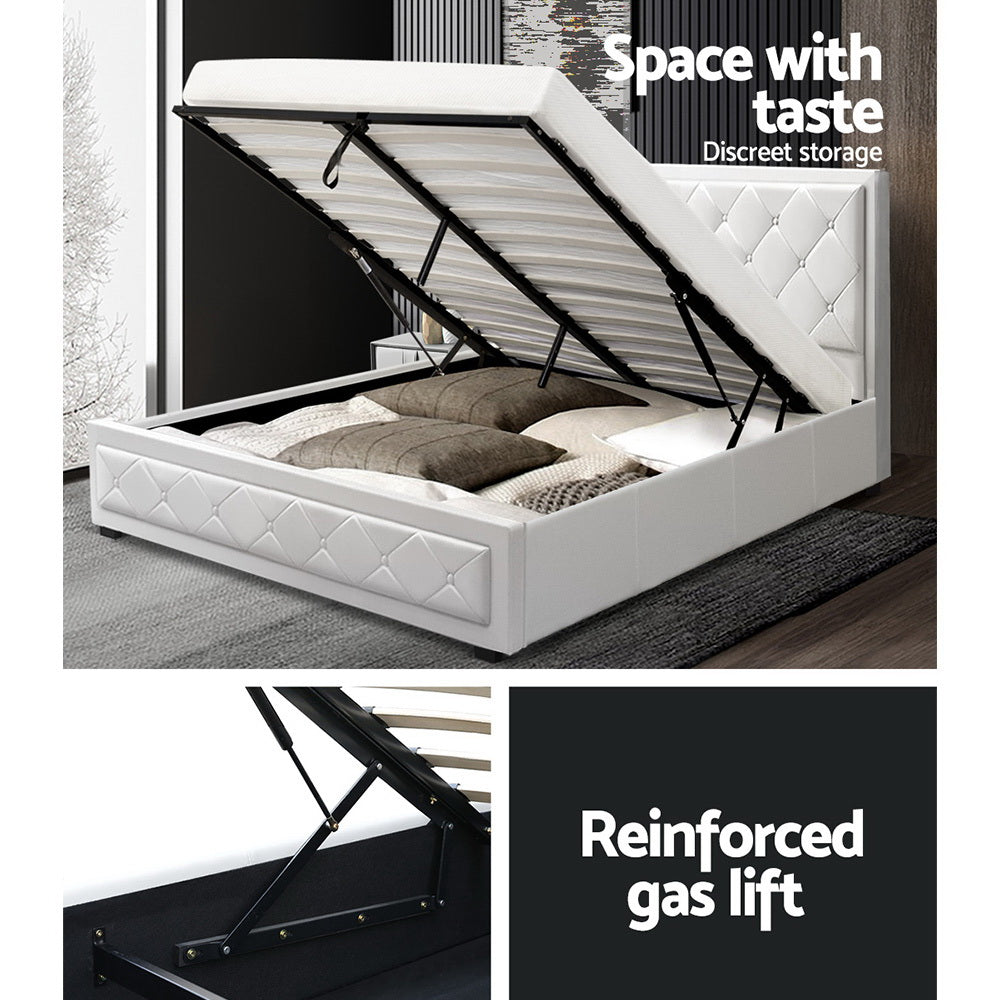 Artiss Tiyo Double Bed Frame - Gas Lift Storage - White