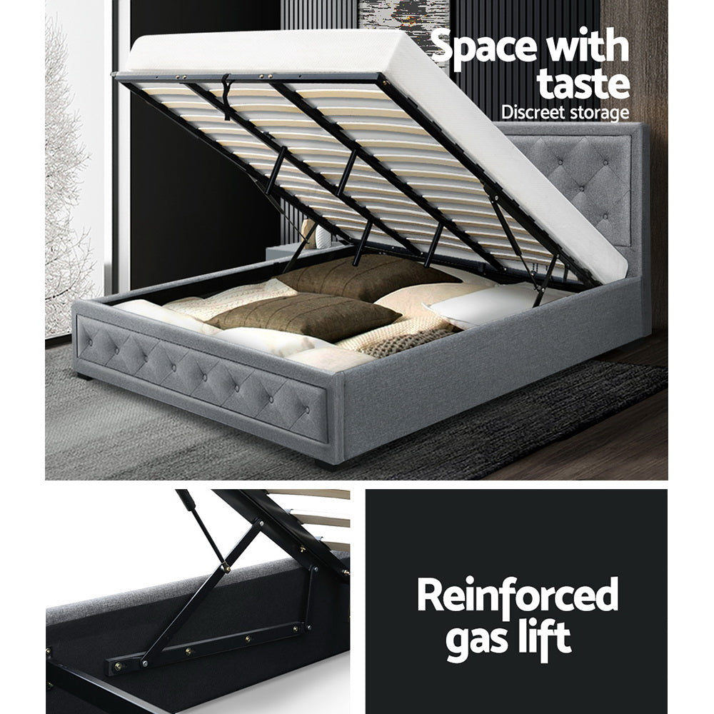 Artiss Tiyo King Bed Frame -  Gas Lift Storage - Grey