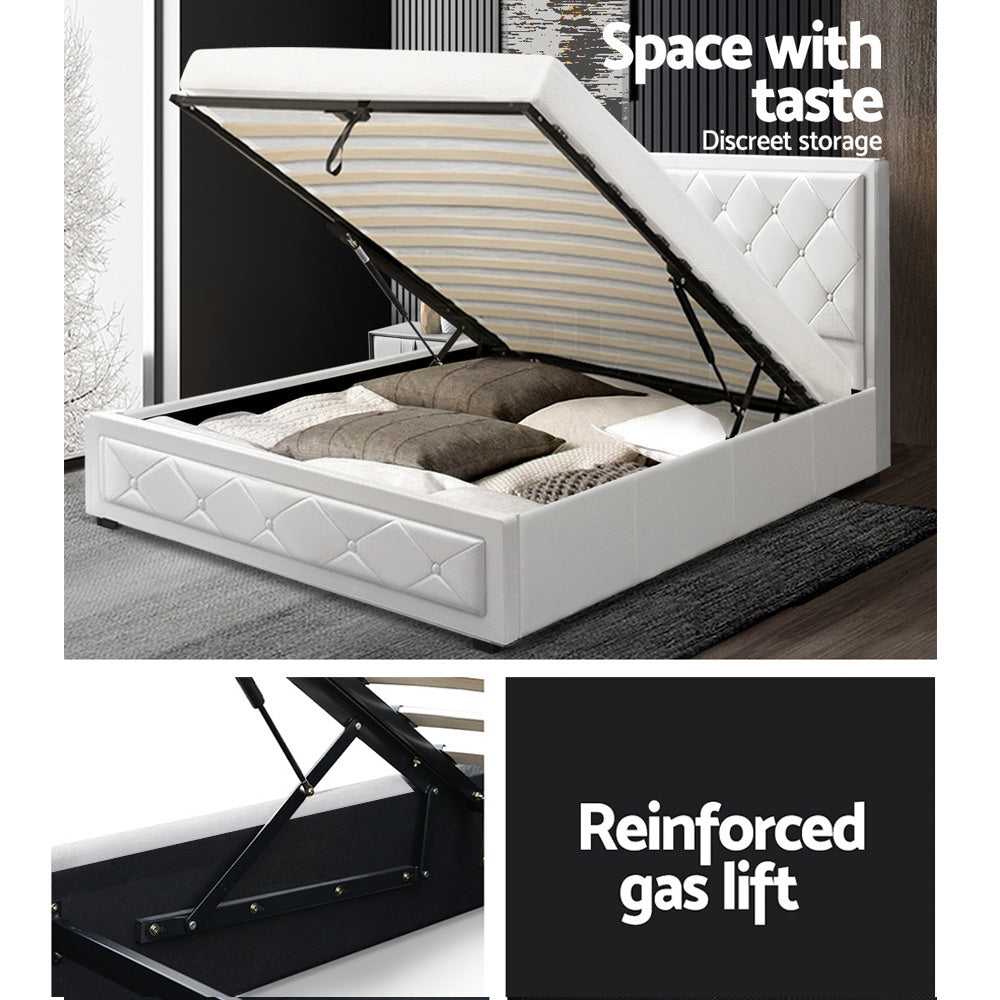 Artiss Tiyo King Single Bed Frame - Gas Lift Storage - White