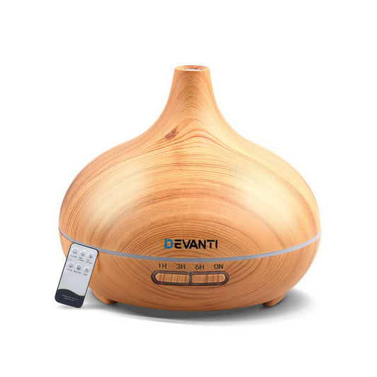 Devanti 300ml 4-in-1 Aroma Diffuser - Wood Grain Humidifier & Light