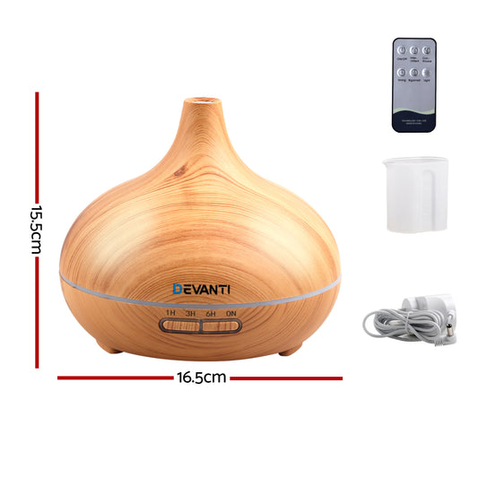 Devanti 300ml 4-in-1 Aroma Diffuser - Wood Grain Humidifier & Light