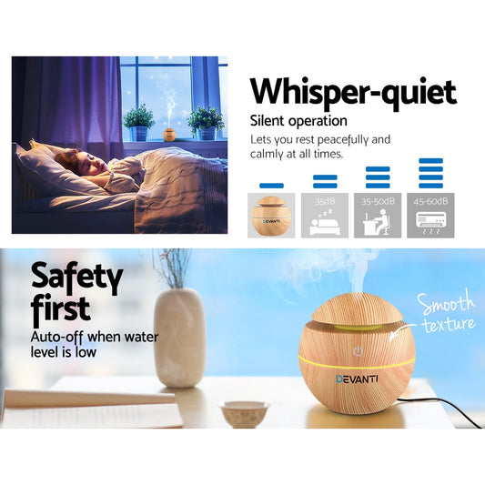 Devanti 130ml Aromatherapy Diffuser - Whisper-Quiet & 7-Color Light
