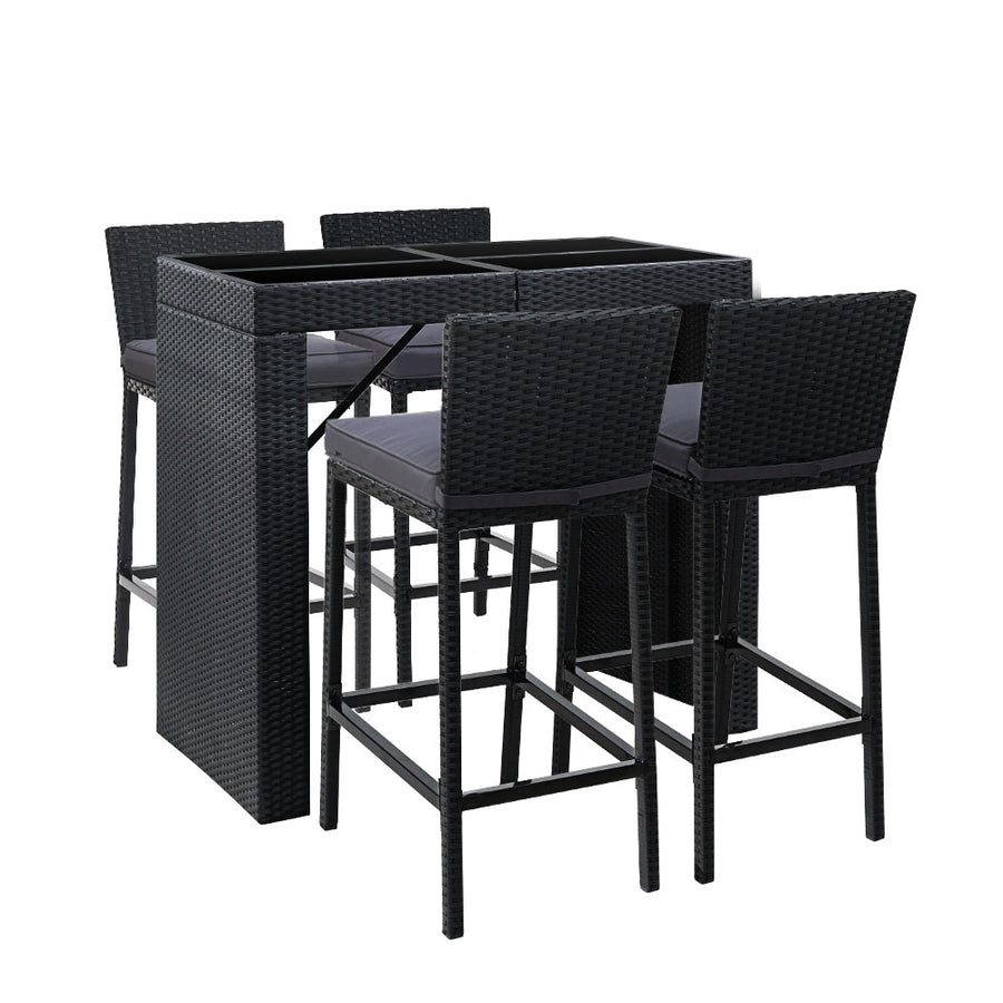 Gardeon 5 Piece Bar Table and Stools Black