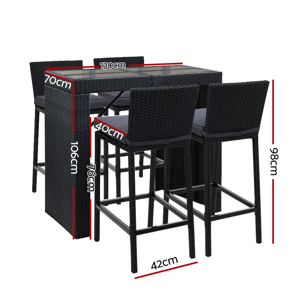 Gardeon 5 Piece Bar Table and Stools Black