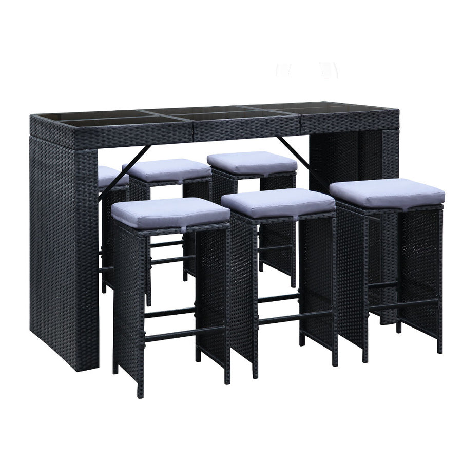 Gardeon 7 Piece Bar Table & Stools Black