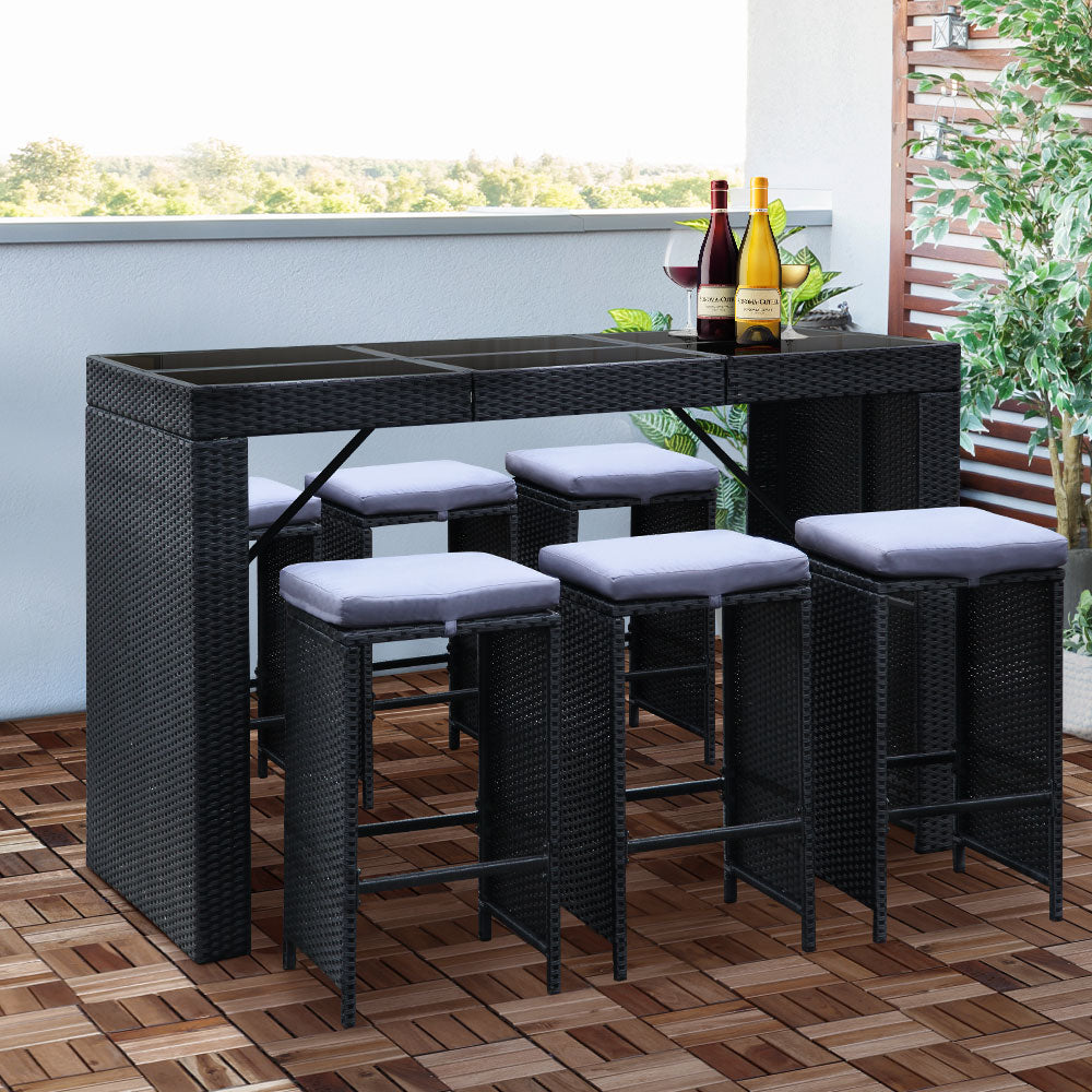 Gardeon 7 Piece Bar Table & Stools Black