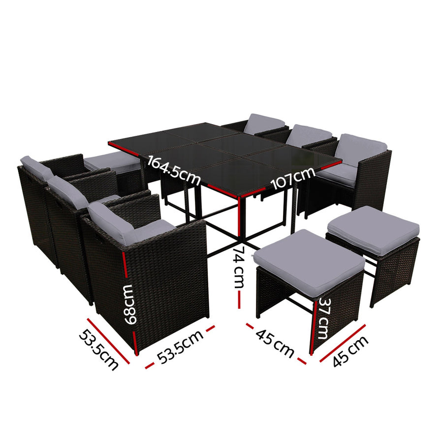 Gardeon 11 Piece Dining Setting Black