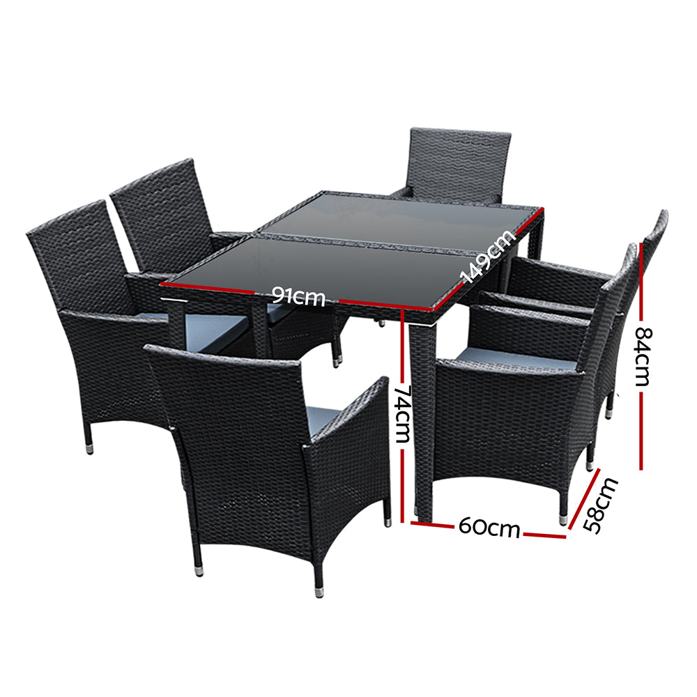 Gardeon 7 Piece Dining Setting Black