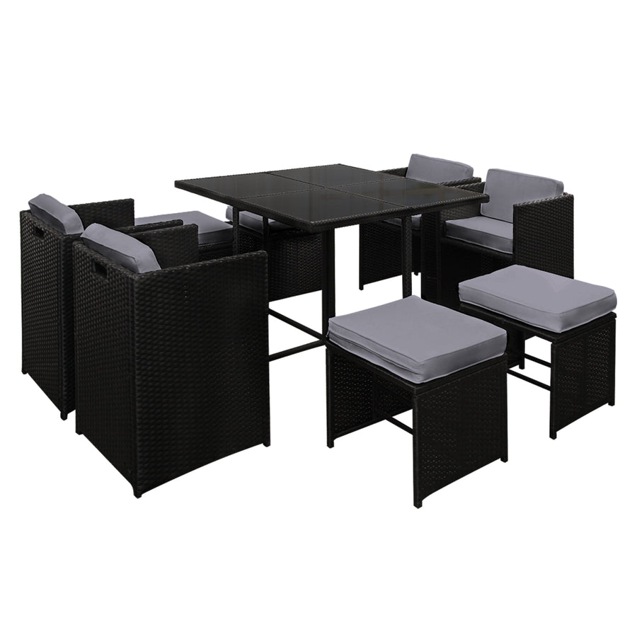 Gardeon 9 Piece Dining Setting Black & Grey