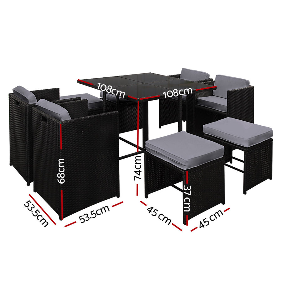 Gardeon 9 Piece Dining Setting Black & Grey