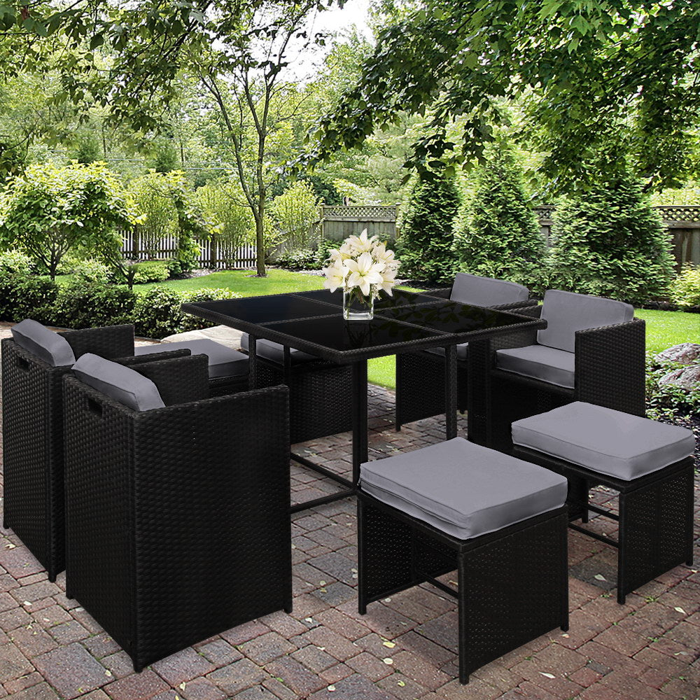 Gardeon 9 Piece Dining Setting Black & Grey