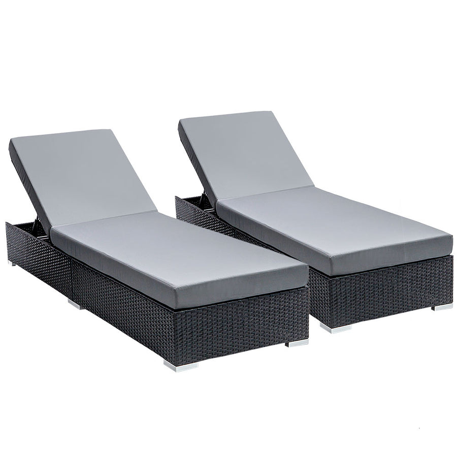 Gardeon Set of 2 Wicker sun Lounges Black Grey