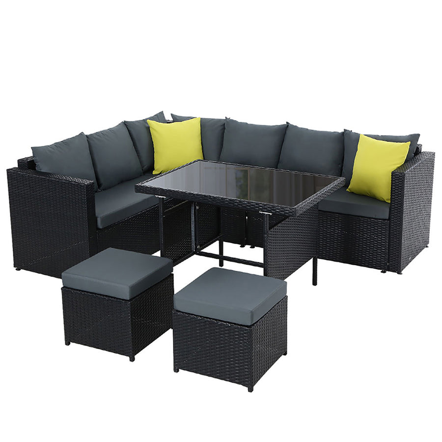 Gardeon 7 Seater Dining Setting Black