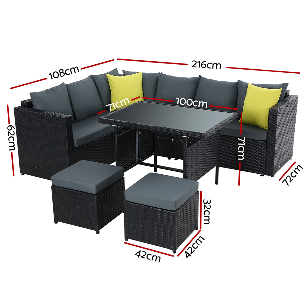 Gardeon 7 Seater Dining Setting Black