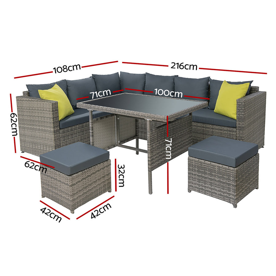 Gardeon 8 Seater Dining Setting mixed Grey