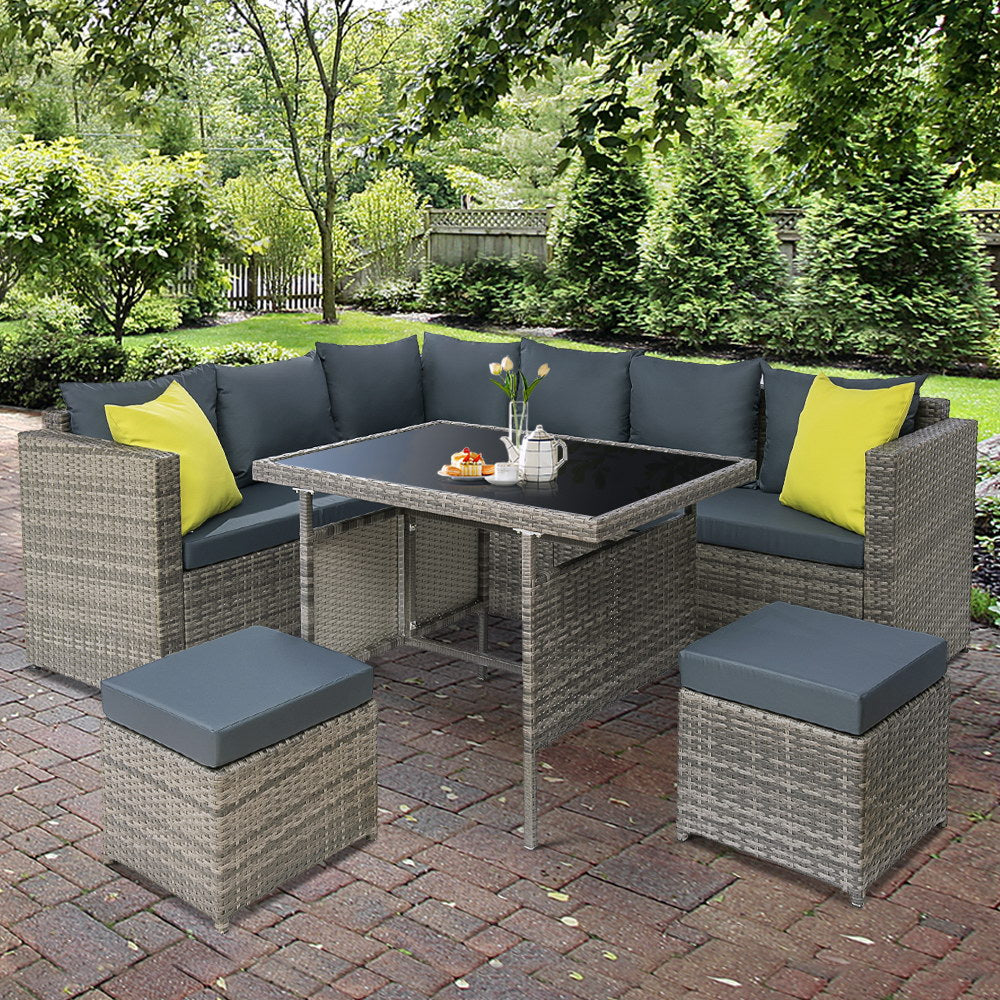 Gardeon 8 Seater Dining Setting mixed Grey