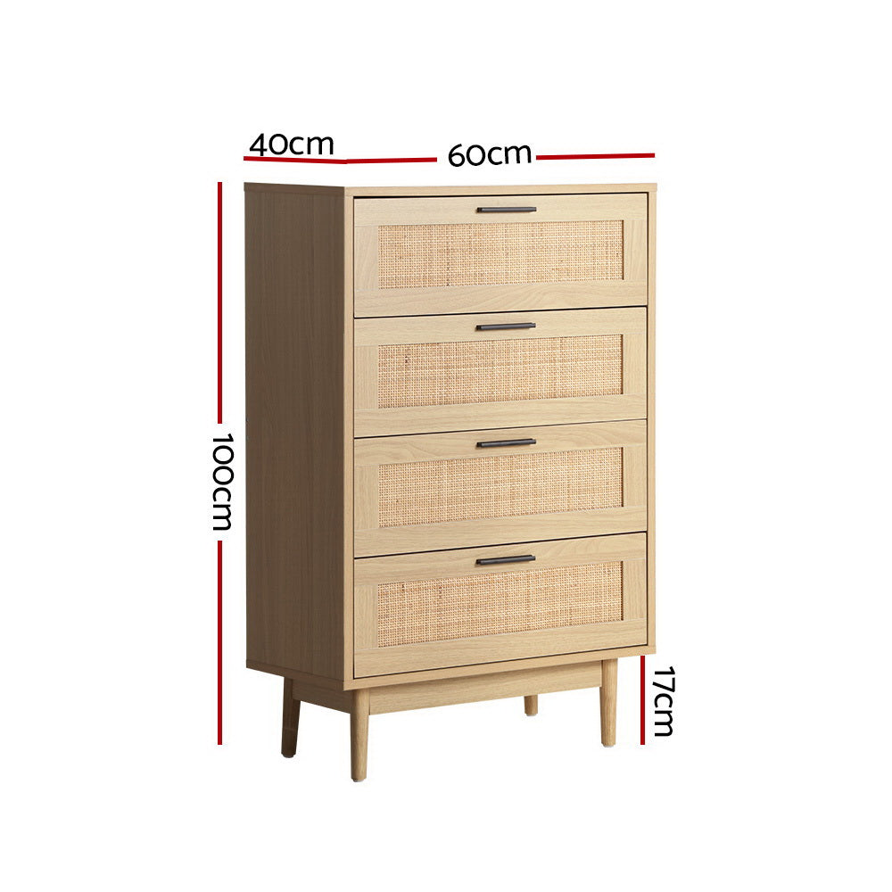 Artiss Rattan Tallboy 4 Drawers