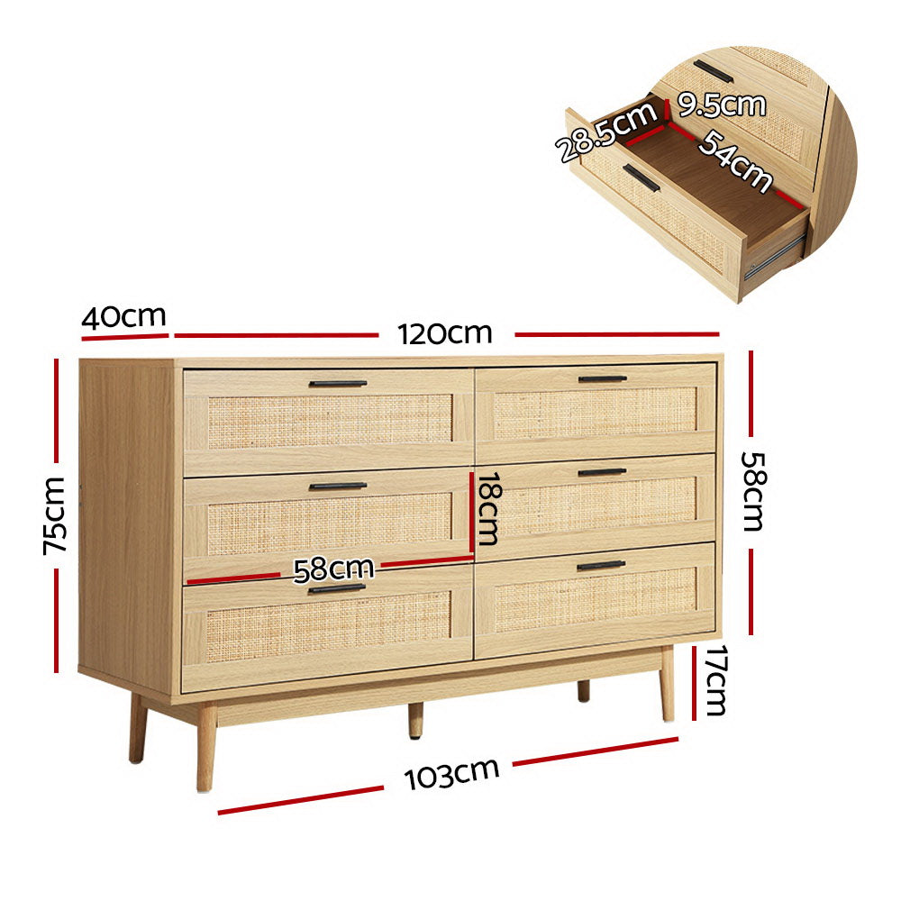 Artiss 6 Drawer Rattan Lowboy