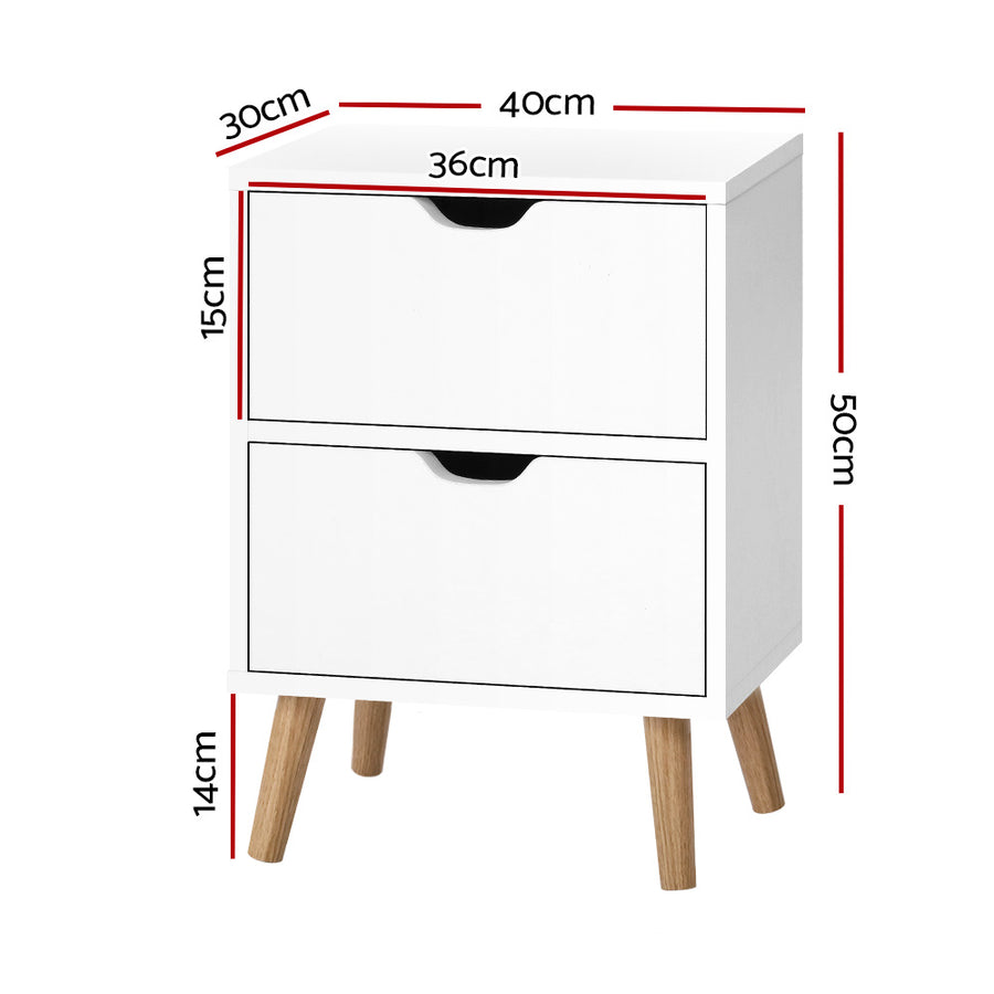 Artiss Bedside Table 2 Drawers White