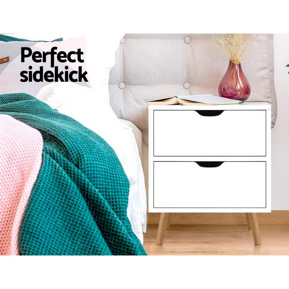 Artiss Bedside Table 2 Drawers White