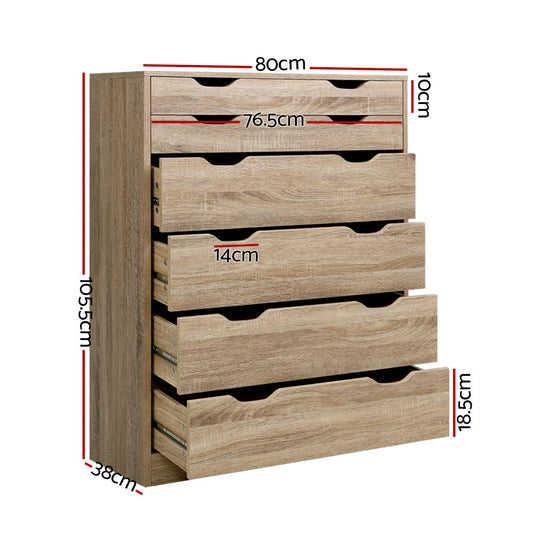 Artiss 6 Drawer Tallboy - Oak