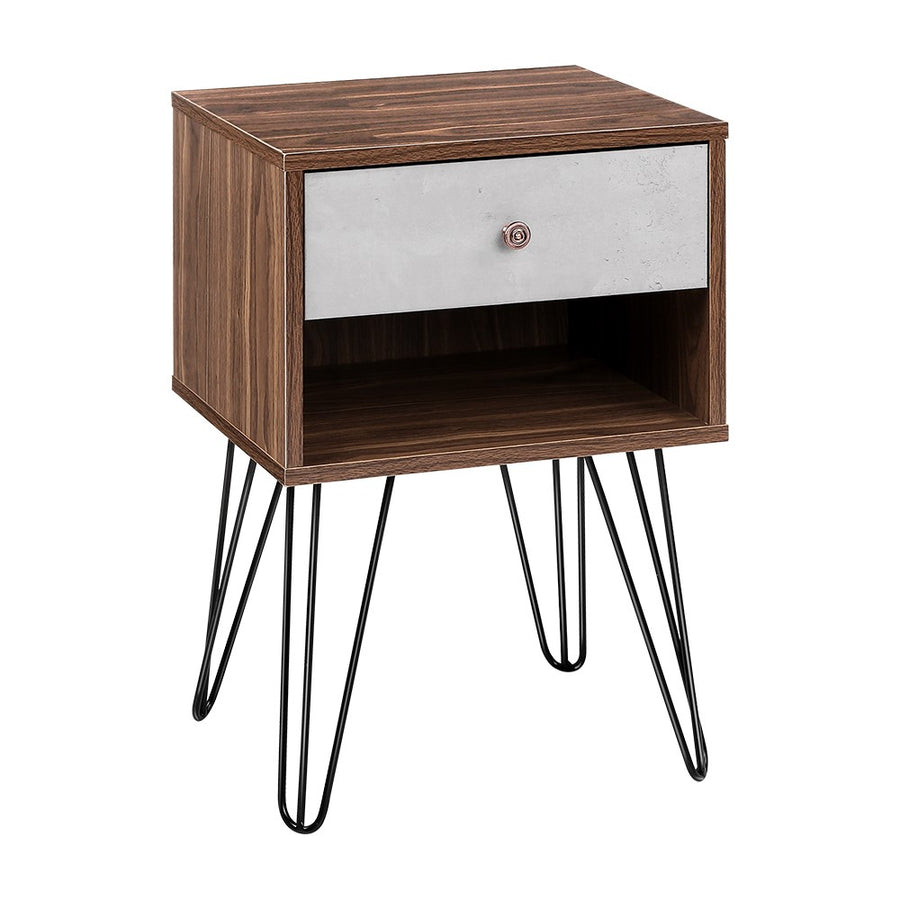 Artiss Bedside Table Grey & Walnut