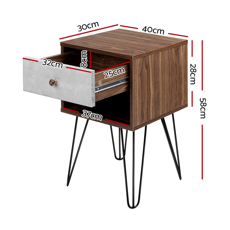 Artiss Bedside Table Grey & Walnut