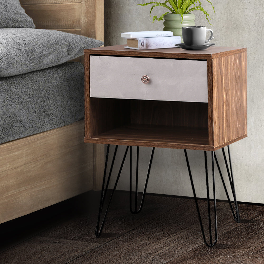 Artiss Bedside Table Grey & Walnut