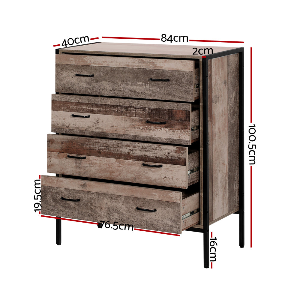 Artiss Rustic 4 Drawer Tallboy