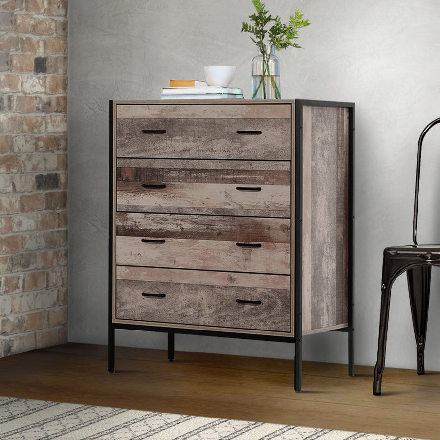 Artiss Rustic 4 Drawer Tallboy