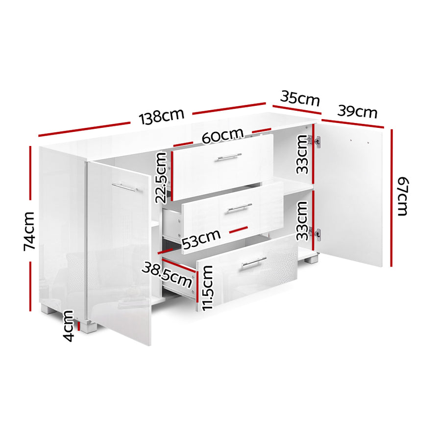 Artiss Buffet Sideboard High Gloss White