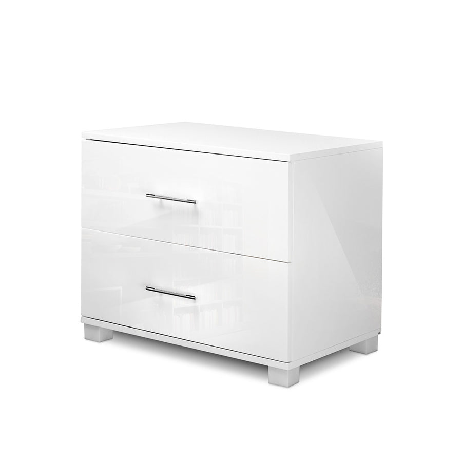 Artiss High Gloss Two Drawer Bedside Table White