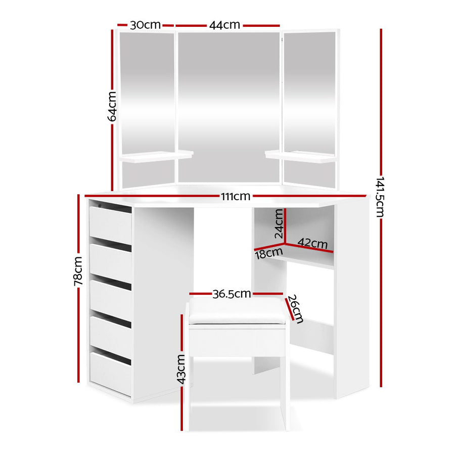 Artiss Corner Dresser - 5 Drawers - White