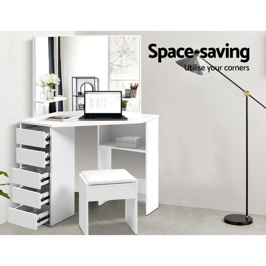 Artiss Corner Dresser - 5 Drawers - White