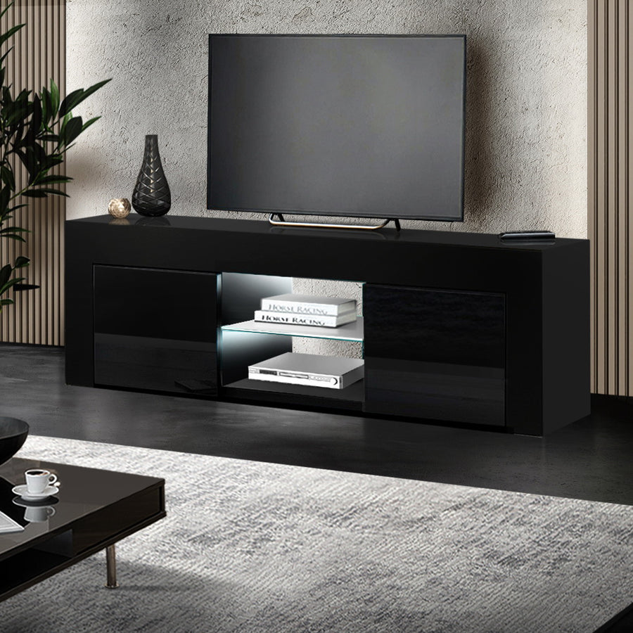 Artiss LED Entertainment Unit Gloss Black 130cm